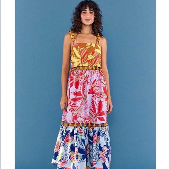 Farm Rio Mixed Colors Bird Balls Dress - Picture 1 of 7